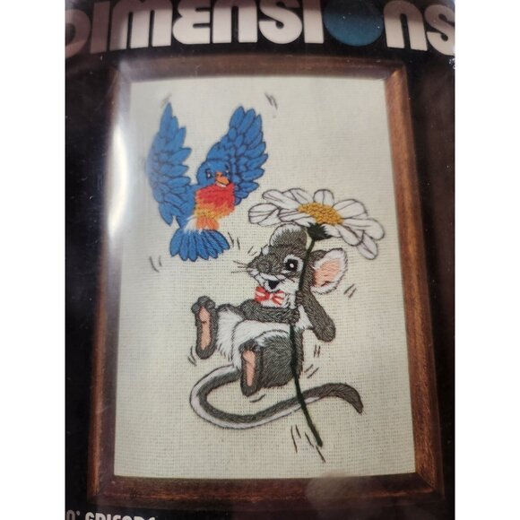 Vtg Dimension Embroidery Kit mouse flower daisy bird Linda K. Powell craft - Picture 4 of 4